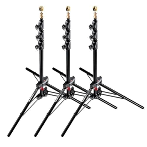 Image of Manfrotto 1051BAC-3 6-Feet 9-Inches Alu Mini Compact Stand AC with 4 Section and 3 Risers, 3-Pack (Black)