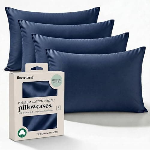 Image of LINENSLAND Pillow cases 250 Thread Count Egyptian Cotton I Premium Hotel Quality Pillow Cases 4 Pack I Soft & Breathable Envelope Closure Design Housewife Pillowcases 50x 75 CM, Navy Blue (4)