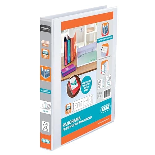 Image of Elba A4 4 D-Ring Binder, 25mm capacity, 40mm spine, Presentation Folder with Customisable Cover, Portrait, White (Pack of 10)