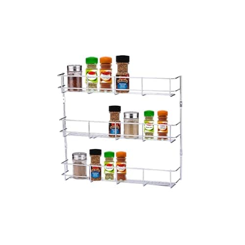 Image of Buckingham 3 Tier Spice and Herb Rack Premium Quality Heavy-Duty Chrome Wall Mounted Kitchen Cupboard Storage Organiser 38.5 Cm (Tier 3)