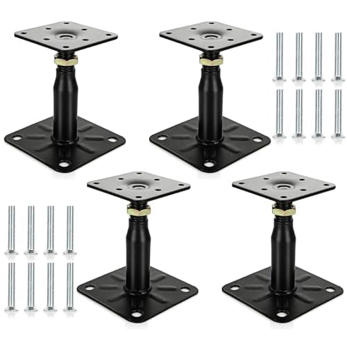 Image of 4PCS 100-150mm Galvanised Adjustable Elevated Post Base Support, Heavy Duty Roof Support for Building - Black