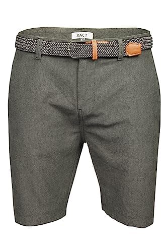 Image of Xact Mens Cotton Oxford Chino Shorts with Belt, Regular Fit (Oxford Charcoal) 38