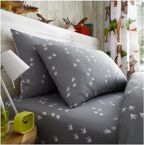 Image of GC GAVENO CAVAILIA Dinosaur Sheet Set Bedding Single | Animal Print Kids Single Fitted Sheet Set with Pillow Case | Breathable Toddler Grey Bedsheets For Single Bed, Multi
