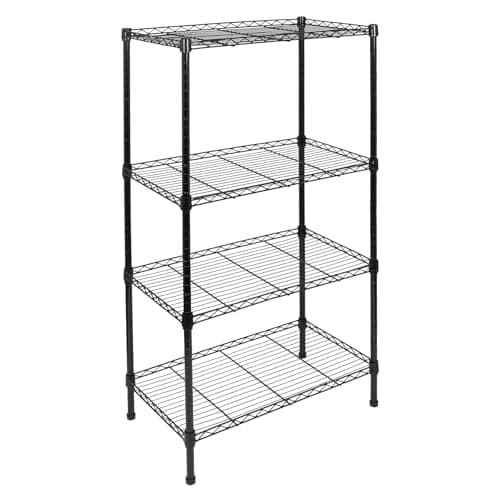 Image of Harbour Housewares 4-Tier Shelving Unit - 122 x 60 x 35cm - Black 4 Shelf Wire Storage Unit with Adjustable Shelves & Levelling Feet Free Standing Garage Storage, Kitchen Organisation Wire Rack