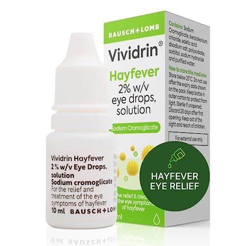 Image of Vividrin Hayfever Eye Drops, 10ml, Contains Sodium Cromoglicate for Hayfever Relief, Allergy Eye Drops for Itchy Eyes, Watery, Red, Sore and Puffy Eyes, for Adults and Kids