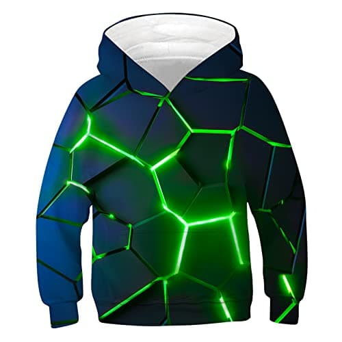 Image of RAISEVERN Boys Hoodies Green Lava Kids 3D Print Cool Jumpers Hoodie Funny Girls Hoodys Pullover Sweatshirt Sport Outwear School Vacation 14-16 Years, XL