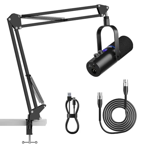 Image of Ortizan USB/XLR Microphone with Boom Arm, Dynamic PC mic for Gaming, Podcast, Streaming, Studio, Singing, TikTok, Youtube, Volume Control, with Mute Button, Noise Reduction, Adjustable RGB Modes