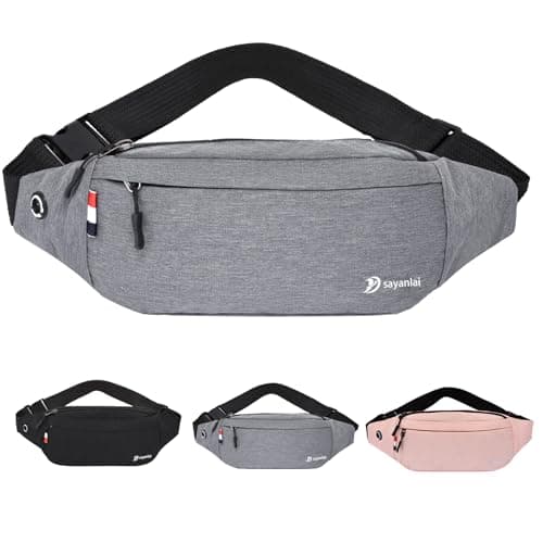 Image of Bum Bag for Ladies Women Men Girls Bumbags Waist Fanny Pack with Headphone Jack and Adjustable Belt for Sport Running Hiking for Men Women (Grey)