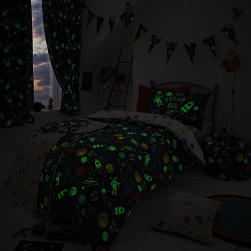 Image of Happy Linen Company Girls Boys Kids Space Explorer Outer Space Planets Navy Blue Toddler Cot Bed Reversible Duvet Cover Bedding Set