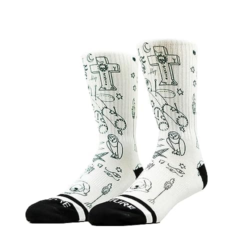 Image of Venture - Voodoo Socks, Soft Athletic Men's Socks, Trendy Crew Socks for Skateboarding & Sports, Ribbed Novelty Socks with Reinforced Heel and Toe, Arch Supported Long White Socks, Size S/M