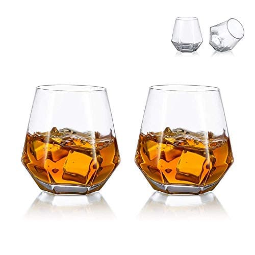 Image of Diamond Whiskey Glasses Set of 2 Water Juice Tumbler Tilted Scotch Glass 300ml Whisky Glass Modern Look for Men Women, Dad, Husband, Friends, Glassware for Bourbon/Rum/Bar Tumbler