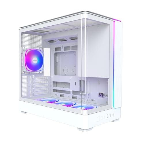 Image of MONTECH King 15 PRO Micro-ATX PC Case, Curved Panoramic Glass, Chimney Airflow, 360mm Radiator Support, Compact Build for High-Performance Systems, 4 ARGB PWM Fan Pre-Installed with Fan Hub, White