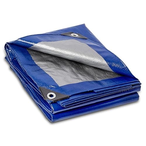 Image of Brackit Heavy Duty PE Blue Tarpaulin; 4m x 6m; Thick Woven 140GSM Waterproof Double-Sided Fabric - Supreme Versatility for Covering, Protecting or Concealing…