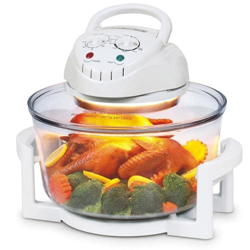 Image of 12L Halogen Air Fryer, 1300W Multi-purpose Countertop Halogen Oven Air Fryer with 130-230°C Manual Adjustable Temp & Timer, Multi-function Halogen Oven, Retains Nutrients & Flavours white