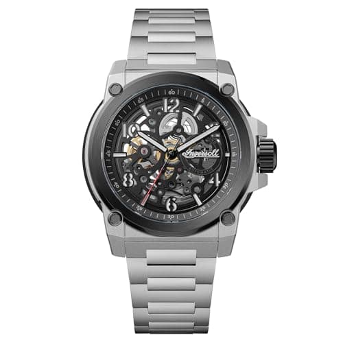 Image of Ingersoll The Anvil Mens 46.5mm Automatic Watch with Black Dial and Silver Stainless Steel Bracelet Strap