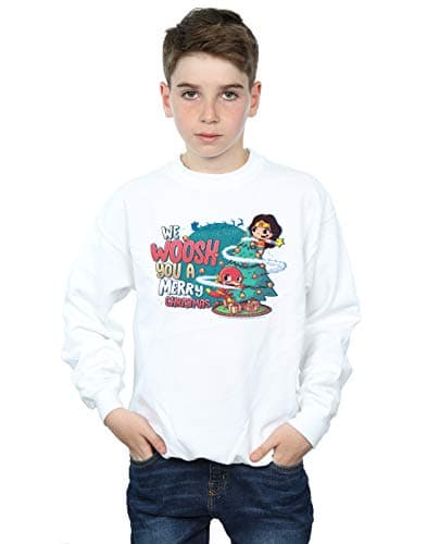 Image of Absolute Cult DC Comics Boys Super Friends We WHOOSH You A Merry Christmas Sweatshirt White 3-4 Years