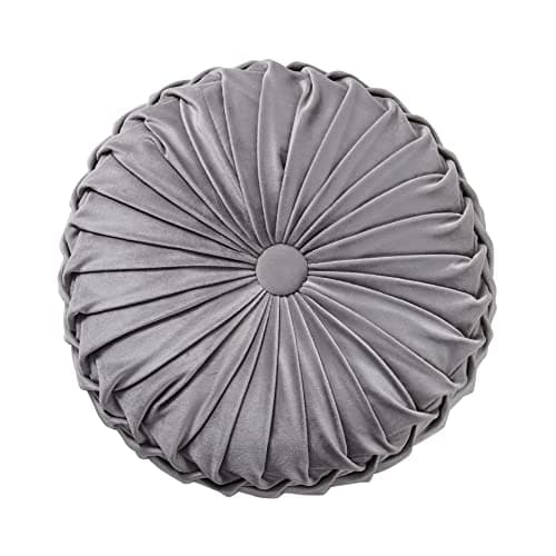 Image of Fouriding Round Throw Pillow for Couch Decorative 15"X15" Pumpkin Round Velvet Cushion for Sofa Bed Chair Floor Car Decorative (Grey)