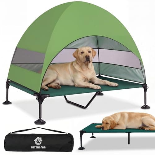 Image of Elevated Dog Bed with UV-Proof Canopy, Raised Outdoor Dog Tent with Powerful Anti-Slip Feet, Portable Pet Cot with Wider Shade, Raised Cooling Bed for Camping, Backyard, Beach (Green, XL)