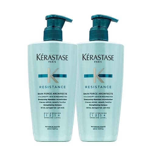 Image of Kérastase Shampoo für geschädigtes und strapaziertes Haar, Regenerierendes und stärkendes Haarbad, Bain Force Architecte, Résistance, 2 x 500 ml