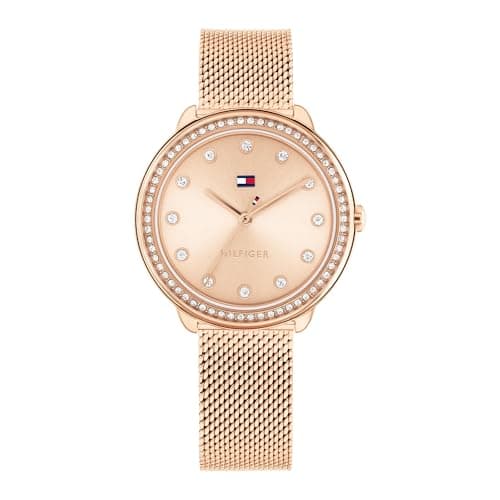 Image of Tommy Hilfiger Three Hand Quartz Movement Watch for Women with Rose Gold Colored Stainless Steel Mesh Bracelet - 1782700