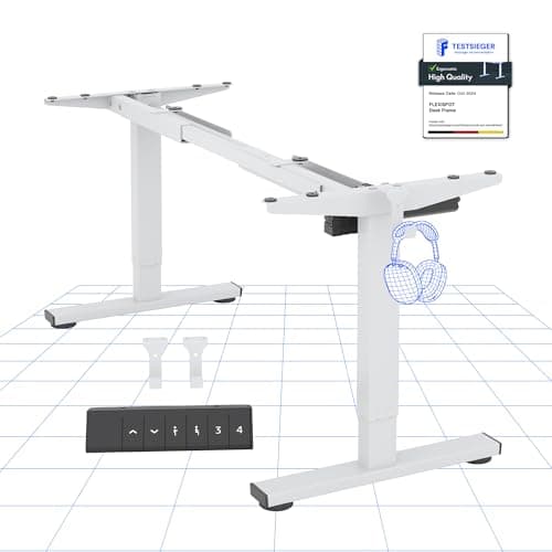 Image of FLEXISPOT CylineE Electric Standing Desk Frame with Round Legs, Height Adjustable Sit-Stand with Memory Control Panel and Anti-Collision System, White