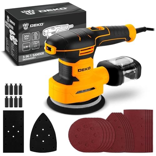 Image of DEKOPRO 3-IN-1 Orbital Sanding Machine: Multi-Function Sander 300W 13000RPM Detail,Sheet Sanders and Orbital Sanders Corded with 15pcs Sandpapers,6-Speed Electric Hand Sander Tool Set for Wood Working