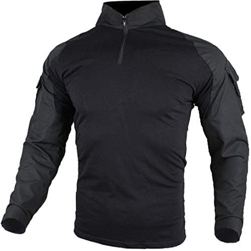 Image of zuoxiangru Tactical Combat Shirt, Ripstop Breathable Long Sleeves T Shirt for Hunting Military Airsoft (Black, UK XL=Tag 3XL)