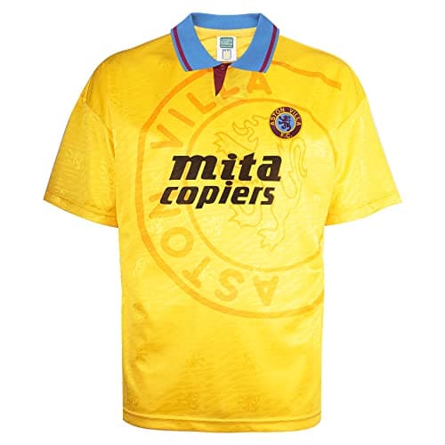 Image of Score Draw Aston Villa 1990 Third Retro Football Shirt Yellow Large Polyester