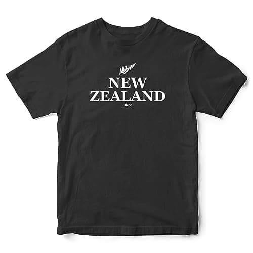 Image of New Zealand 1892 Kids T Shirt Retro Football Supporters World Boy Girls Tee Top, 5-6 Years, Black