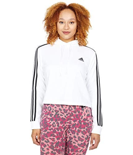 Image of adidas Women's 3-Stripes French Terry Cropped Hoodie Hooded Sweatshirt, White/Black, S