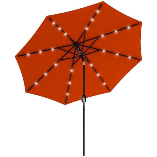Image of Outsunny 2.7m Patio Garden Umbrella Outdoor Parasol Outdoor Market Table Umbrella with Tilt Crank and 24 LEDs Lights (Orange)