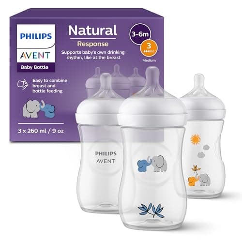 Image of Philips Avent Natural Response Baby Gift Set, 3 Natural Response Baby Bottles 260 ml with T3 (1 m+ Teats), SCY903/63