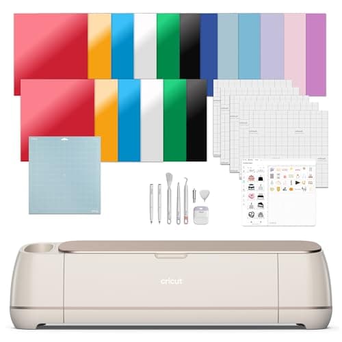 Image of Cricut Maker 4 - Smart Cutting Machine (Seashell) | Engagement Bundle - Includes Smart Vinyl, Cardstock, Transfer Tape, Iron On HTV, Mat, Pens, Tool Kit, & 25 Images in Design Space App