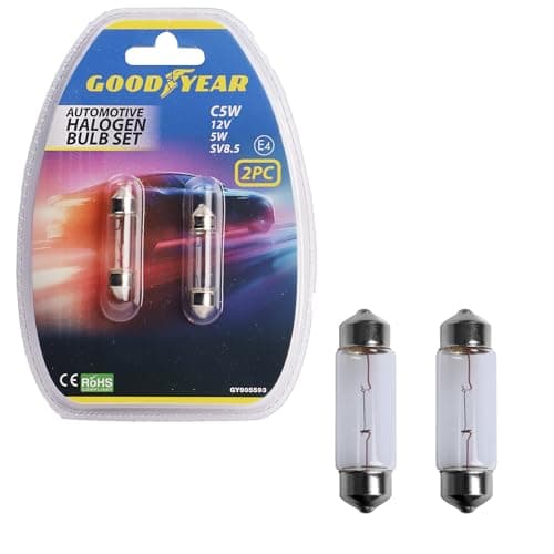 Image of Goodyear 2PCS C5W 12V 5W SV8.5 Festoon Light Bulb, for Automotive Interior Dome Lights, Number Plate Light, Boot Light, Courtesy lamps Bulb Replacement