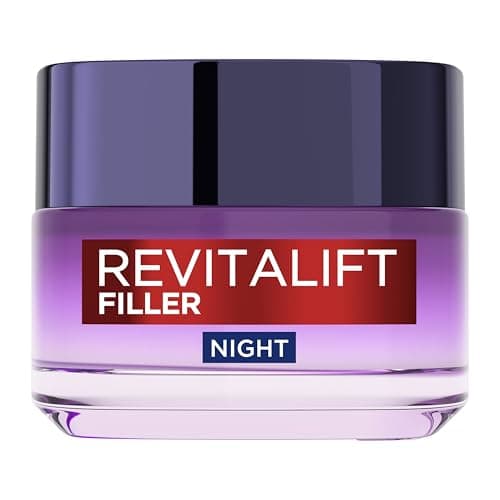 Image of L’Oréal Paris Night Cream, Revitalift Filler Replumping Anti-Ageing Hyaluronic Acid Night Cream, Smooth Wrinkles, Moisturise, and Replumps Skin with Micro and Micro-Epidermic Hyaluronic Acid, 50ml
