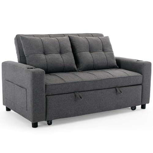 Image of More4Homes HUDSON 2-SEATER SOFA BED LINEN FABRIC WITH CUP HOLDERS GREY