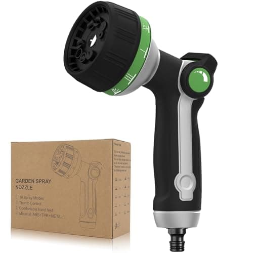 Image of Metal Hose Pipe Spray Gun Heavy Duty Hose Nozzle with 10 Adjustable Spray Patterns,High Pressure Garden Hose Spray Gun Thumb Control On Off Valve for Lawn & Plant Watering, Car & Pet Washing