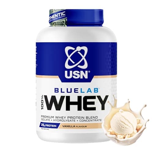 Image of USN BlueLab 100% Whey Protein Powder 2kg (58 Servings) - 25g Protein - Whey Isolate, Hydrolysate & Concentrate Blend - High Protein Shake for Muscle Growth & Recovery - Vanilla