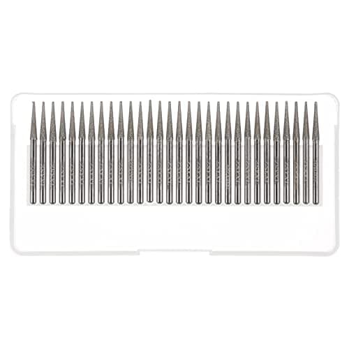 Image of sourcing map 30pcs Diamond Grinding Burrs Carving Bits 3mm Conical Shape Head Mounted Point 1/8 Shank for Rotary Tool