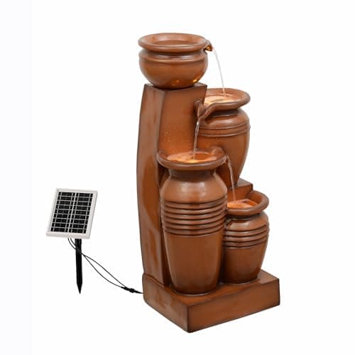 Image of Teamson Home 28.7" 4-Tier Cascading Bowl Solar Powered Water Fountain for Outdoor Living Spaces, Terracotta
