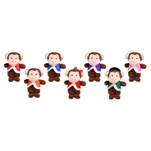 Image of Enwye 1 Set Of 7 Little Monkey Finger Puppets Are Suitable for Story Time, Play Time, Classroom and Drama Role Play.