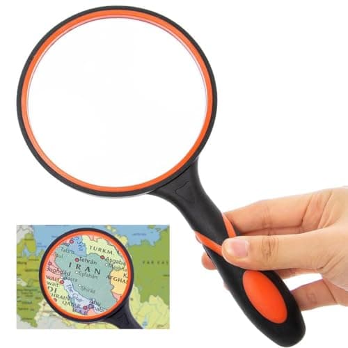 Image of Magnifying Glass 10X, Handheld Reading Magnifier 75mm Magnifying Lens with Non-Slip Soft Rubber Handle Shatterproof Magnifying Mirror for Reading Repair Observation