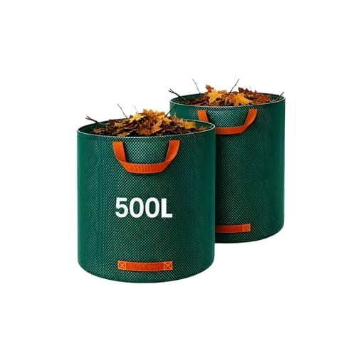 Image of 2 x / 500 Litre Garden Waste Bags Heavy Duty 2 Pack Reusable Garden Sacks with Handles - Industrial Fabric for Leaves Trash Debris - Waterproof Rubbish Bags For Plants, Grass & Leaves