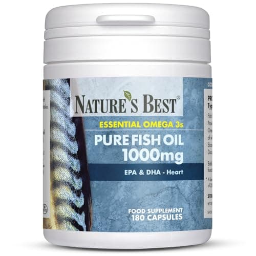Image of Nature's Best Pure Fish Oil Capsules High Strength (1000mg) - Essential Omega 3 Fish Oil with EPA 360mg and DHA 240mg - UK Made - 180 Capsules (Up to 6 Months' Supply)