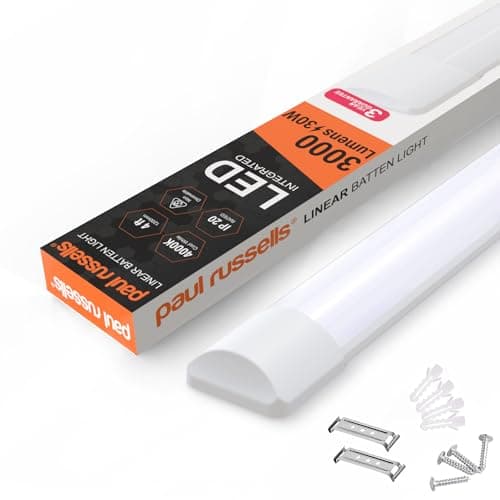 Image of paul russells 4ft LED Batten Light, LED Tube Light 30W 3000lm, Ceiling Lighting Cool White 4000K, LED Garage Lighting, Office Ceiling Lights, Workshop & Shed Light, Fluorescent Replacement