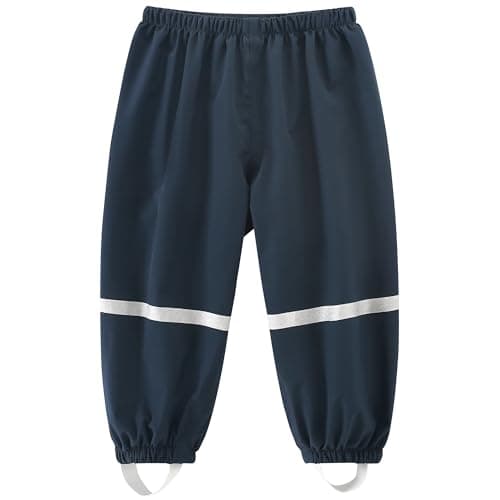 Image of Fewlby Kids Waterproof Trousers Girls Boys Rain Trousers Lightweight Mud Proof Pants Outdoor Rain Wear with Reflective Strips for Outdoor Play, Blue 3-4 Years