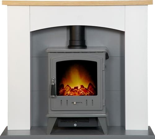 Image of Adam Huxley in Pure White & Grey with Aviemore Electric Stove in Grey Enamel, 39 Inch