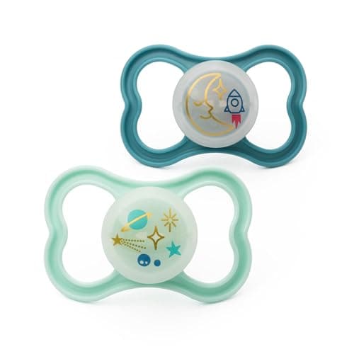 Image of MAM Air Night Soothers | 6-18 Months | 2 Pack | Glow in The Dark Dummies | Comes in Dummy Steriliser Case | Baby Accessories | Blue (Various Designs)