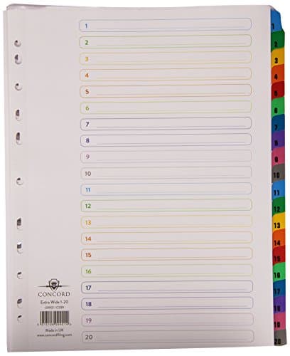 Image of Concord Punched Pocket Index Multicolour-tabbed Europunched 1-20 Extra Wide A4 White Ref CS99