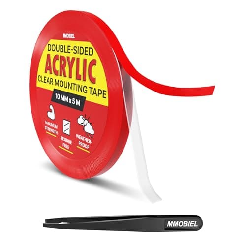 Image of Double-Sided Mounting Tape Acrylic - 5m x 10mm Indoor / Outdoor Adhesive - Heavy Duty Removable Clear Nano Tape - Picture Hanging Wall Tape, Home Decor, Carpet Fix Rug Tape, Waterproof - incl. Tweezer